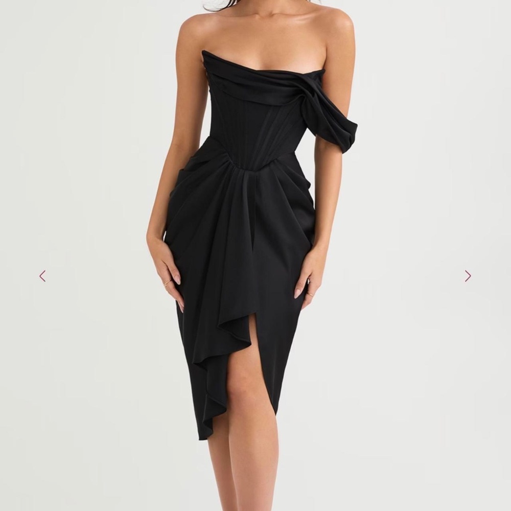 Janis Black Satin Corset Midi Dress by House of CB